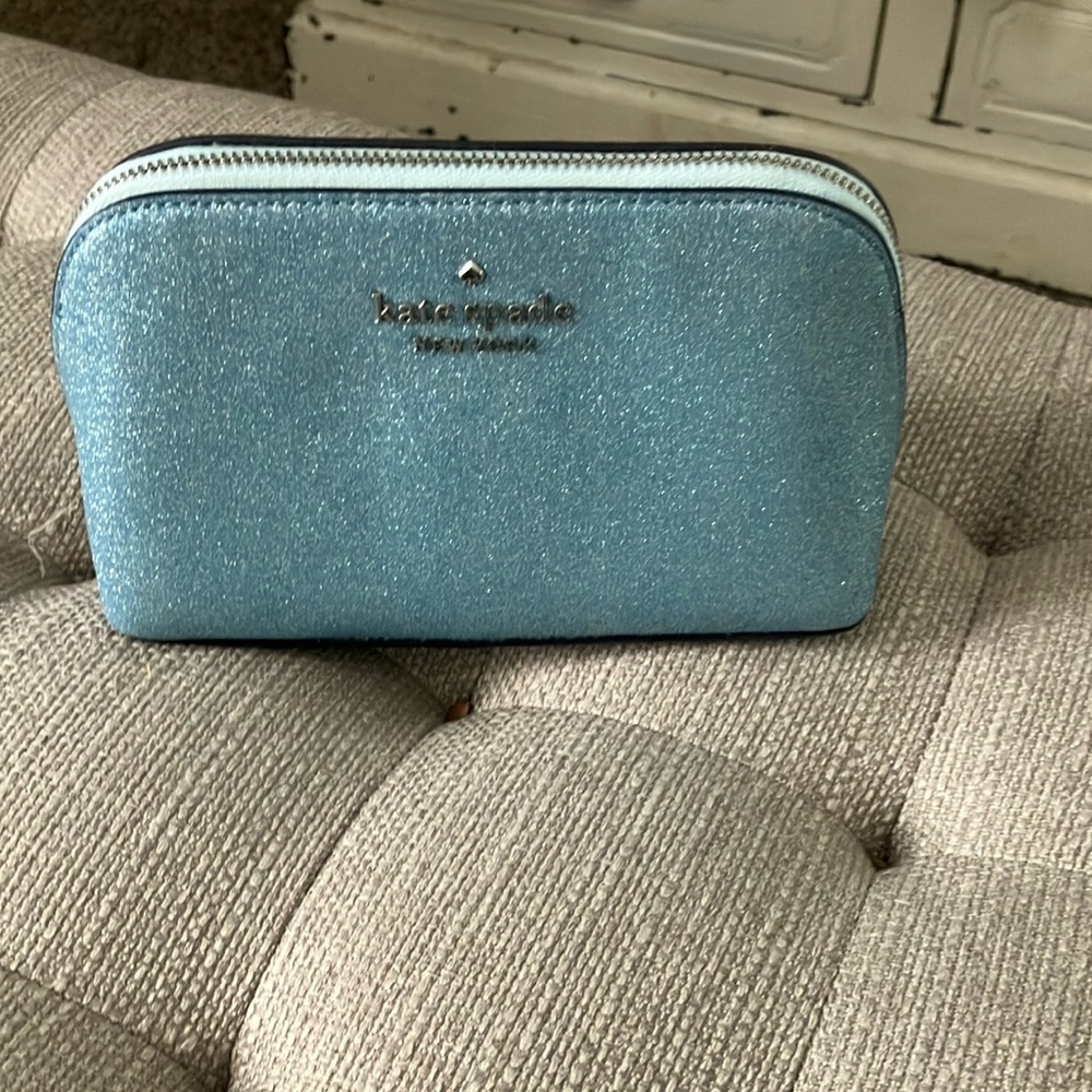 New Authetic Kate Spade Blue Glitter Cosmetic Bag